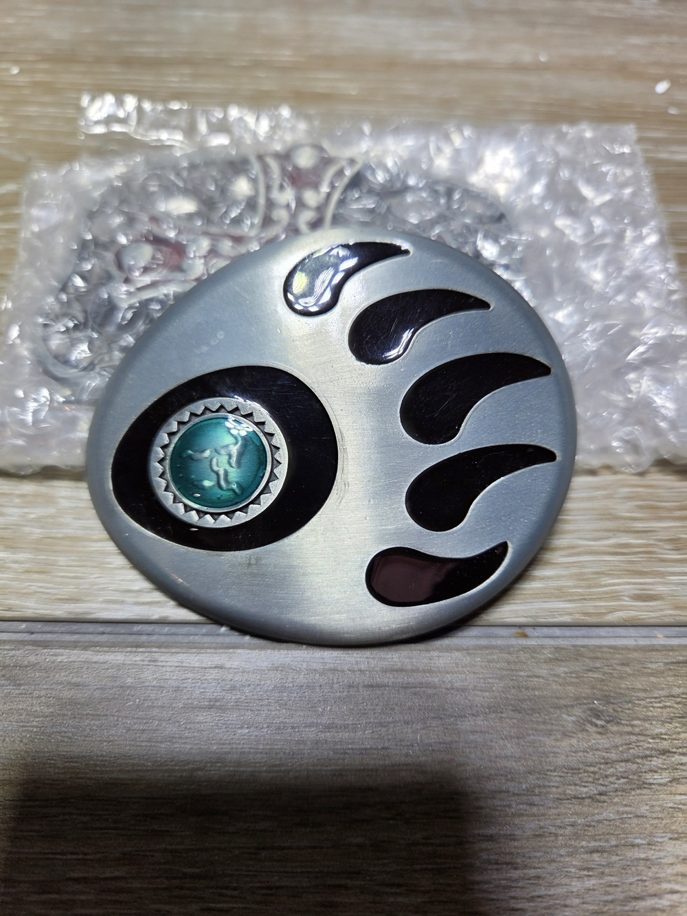 Southwestern Bear Paw Belt Buckle Turquoise Color Stone Silver Tone